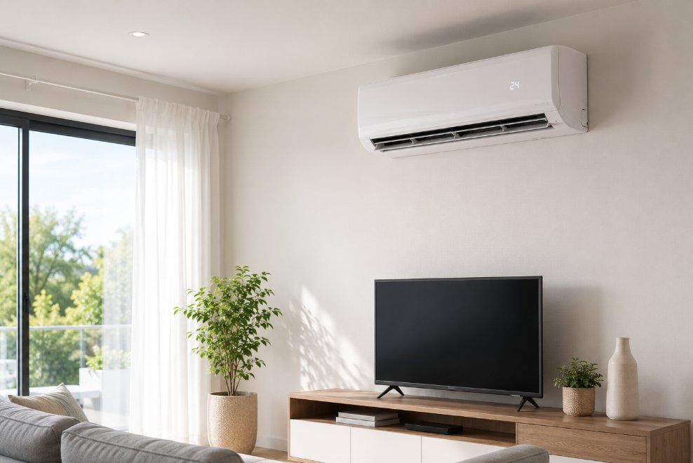 Equipo de aire acondicionado instalado en el salón de una vivienda