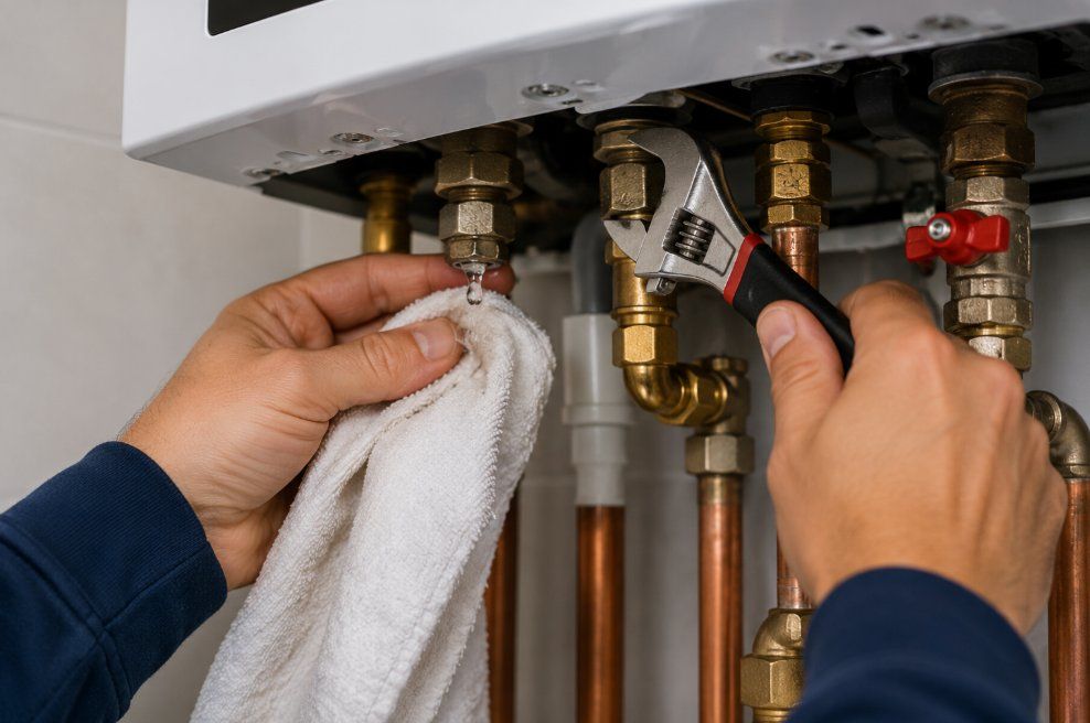 Fuga de agua en las conexiones de una caldera