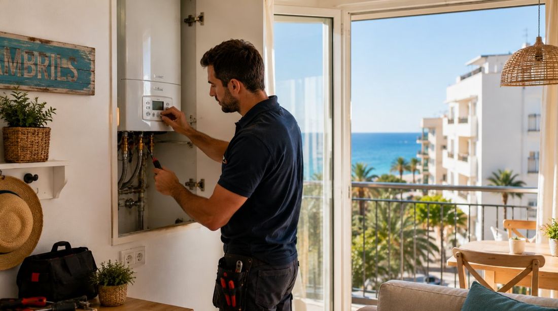 Técnico de Caldetarra reparando una caldera en una vivienda de Cambrils